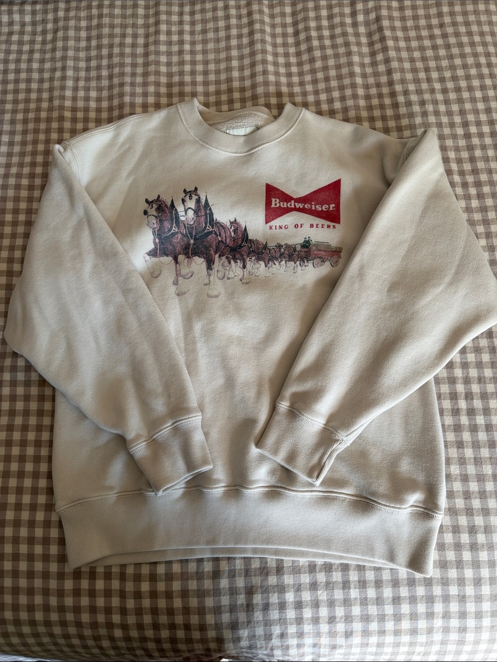 Budweiser Cream Crewneck with Red Logo and Multicolor Clydesdales